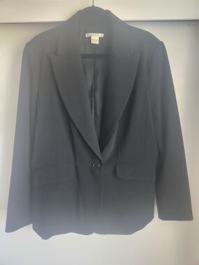 Womans Peter Nygard Black Single-Button Blazer With Exposed Stitch Large